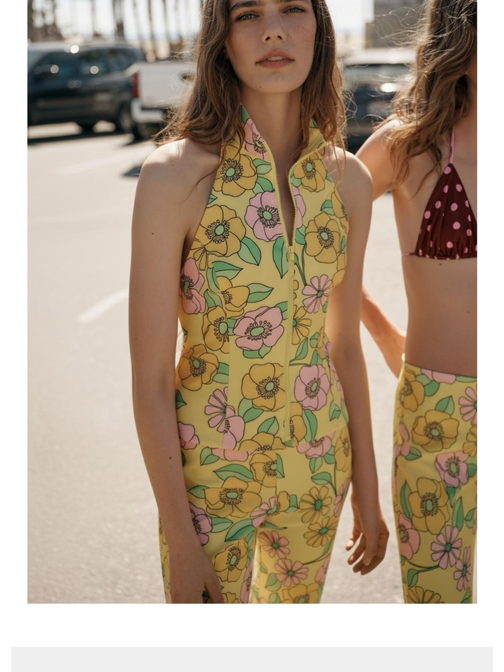 BNWT Zara Yellow Floral Halter Capri Pants Set Jumpsuit Sz M